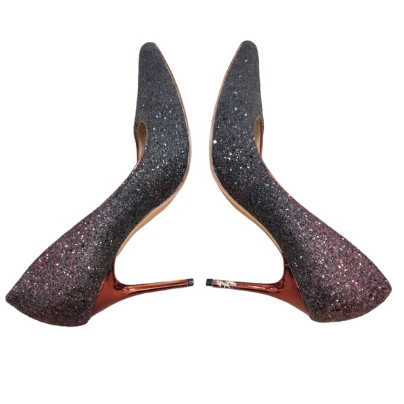 Jimmy Choo Romy Burgundy/Black Coarse Glitter Pointed Toe SZ 38 - Picture 2 of 14